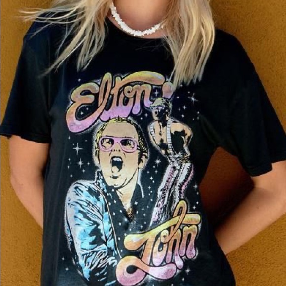 Daydreamer Elton John Washed Black Graphic Boyfriend Tee - Picture 2 of 3